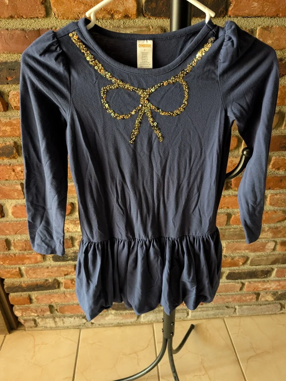 Navy Blue Sequin Bow Dress